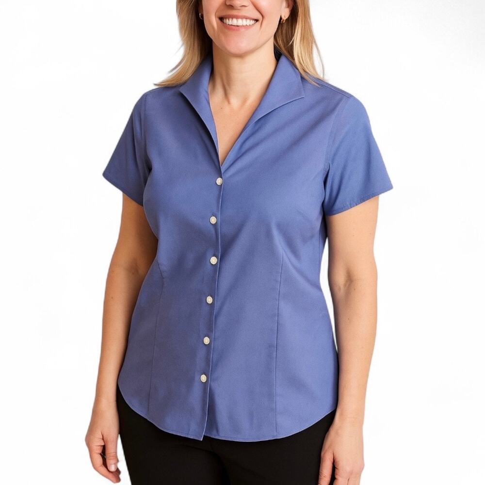 Coldwater Creek Short Sleeve Collared Button Down Shirt Blue Size X Large